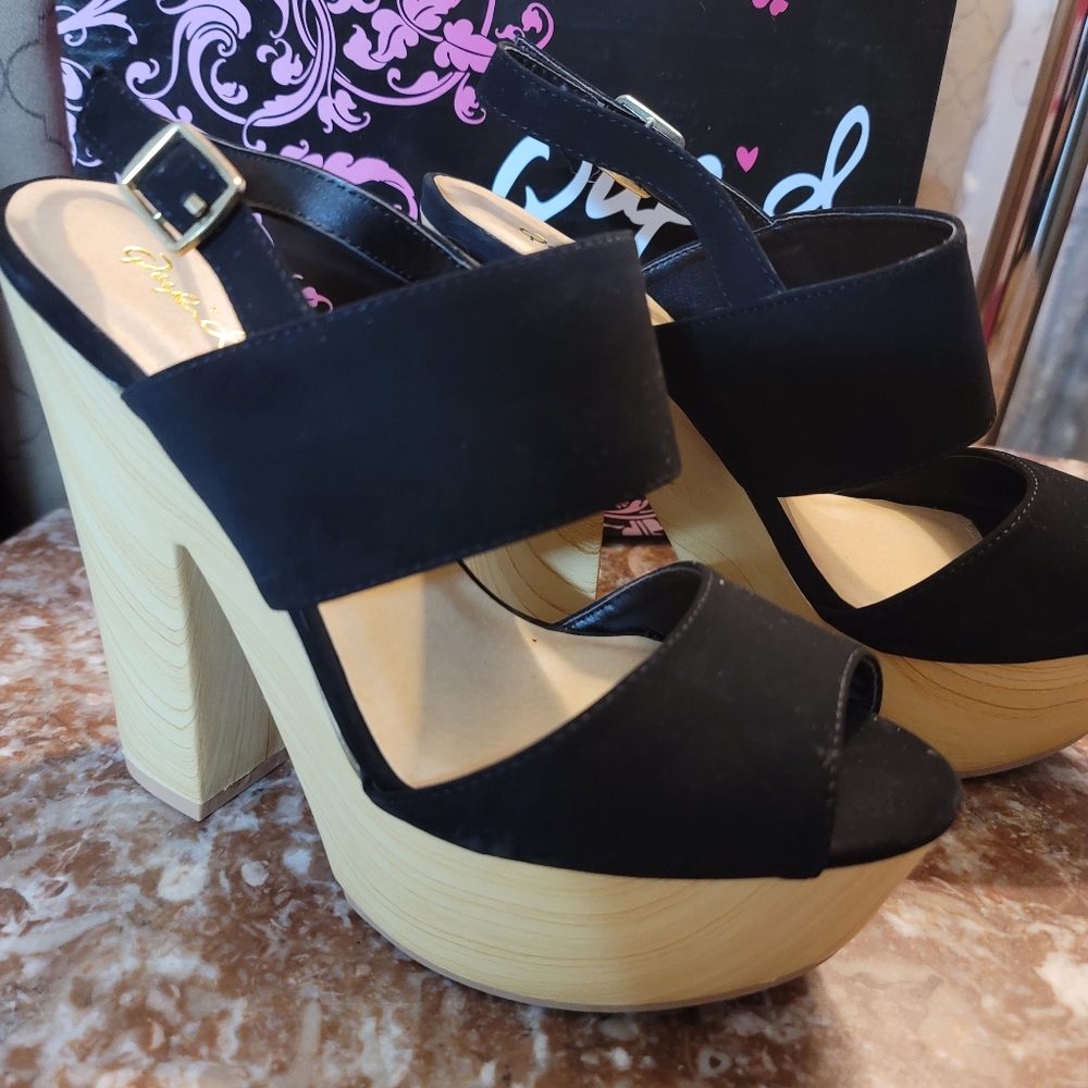 Cupid black womens shoes sandals heels size 7 1/2